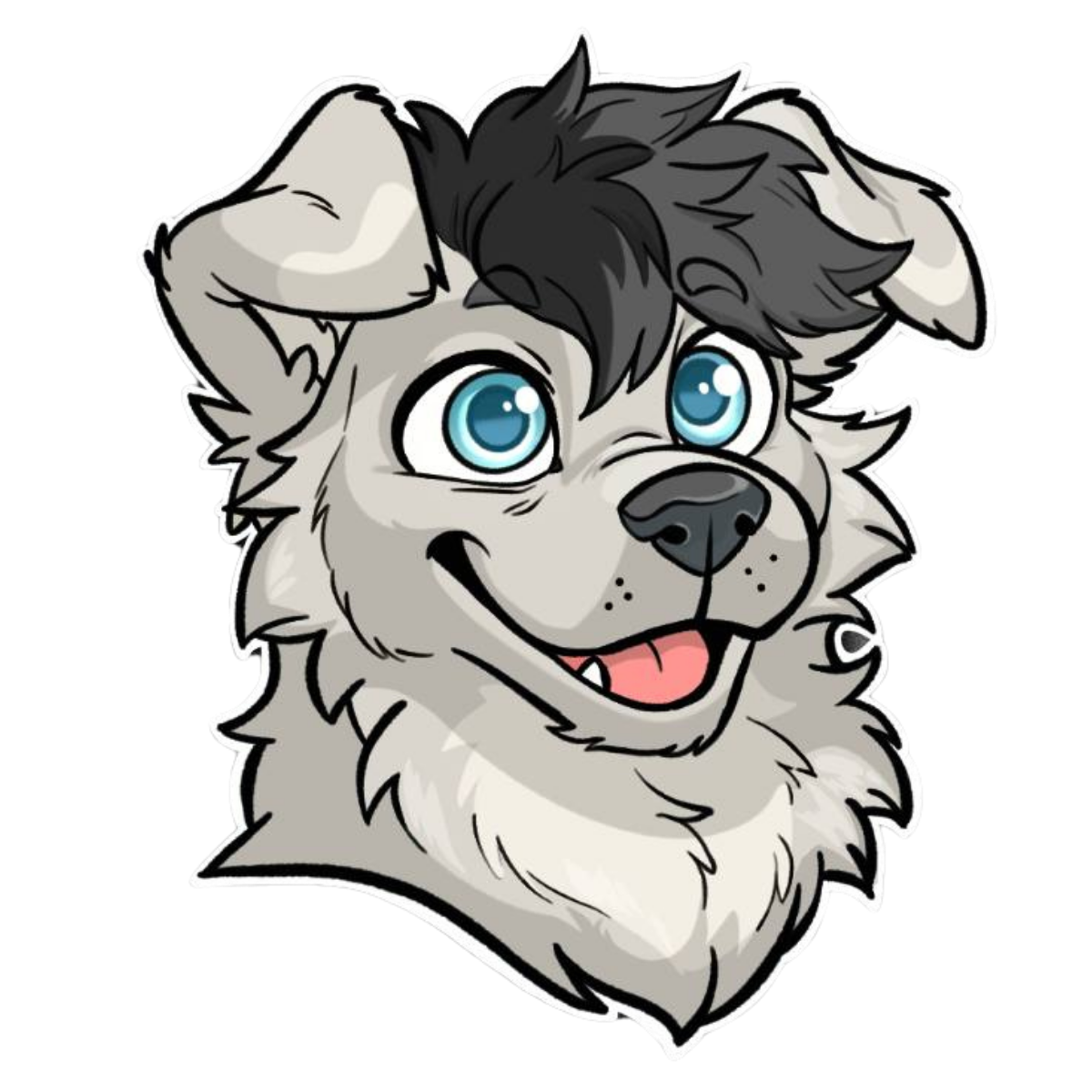 Fen's Fursona - Grey golden retriever with blue eyes, art by Pup Kura